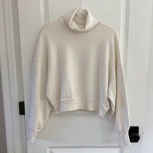 Anine Bing Off-White Kian Cropped Turtleneck Sweatshirt Small